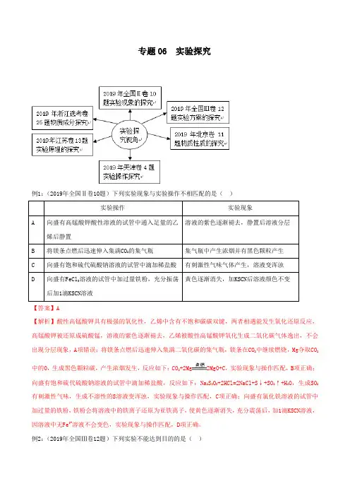 2020年高考化学实验突破专题06 实验探究(解析版)