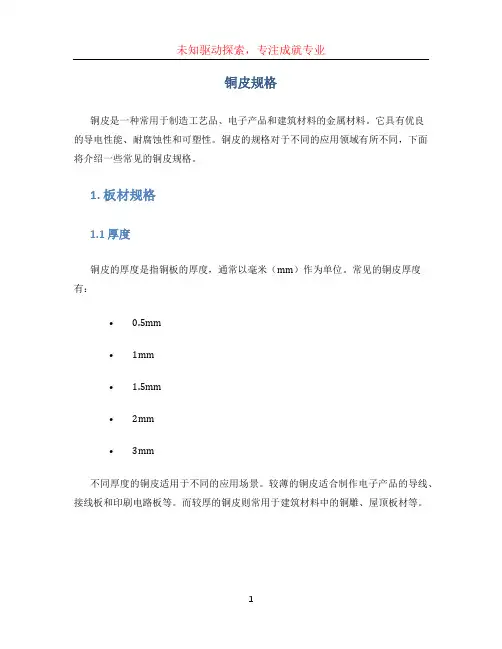 铜皮规格文档