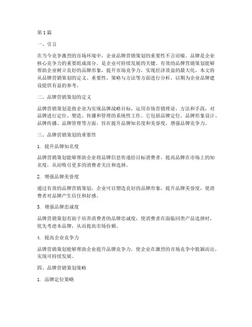 分析企业品牌营销策划(3篇)