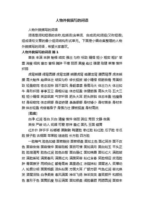 人物外貌描写的词语