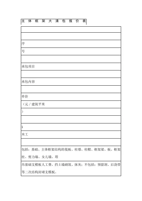 主体框架大清包报价表(Word)