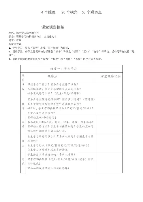 课堂观察框架四个维度
