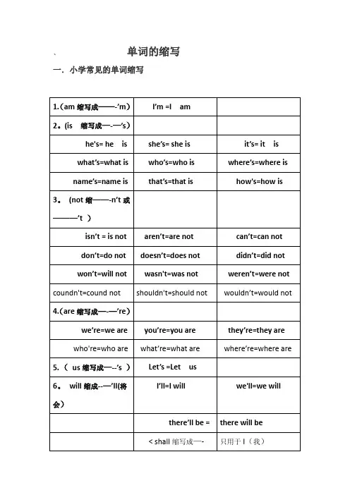 小学英语常见缩写词大表、缩写词的发音、及习题