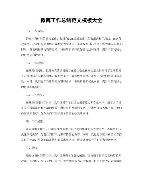 微博工作总结范文模板大全