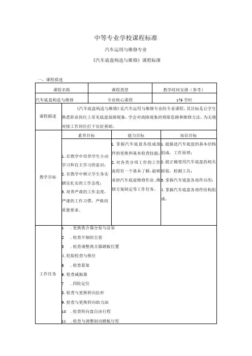 《汽车底盘构造与维修》-课程标准