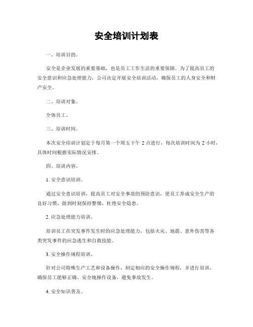 安全培训计划表