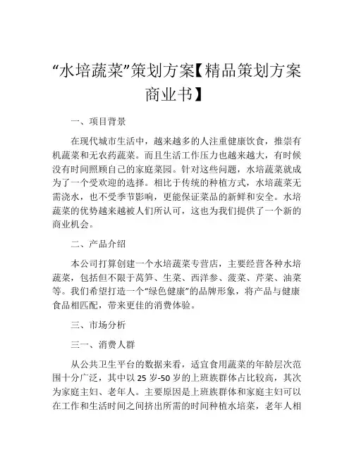 “水培蔬菜”策划方案【精品策划方案商业书】