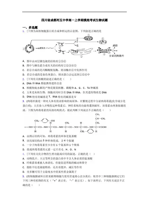 四川省成都列五中学高一上学期摸底考试生物试题