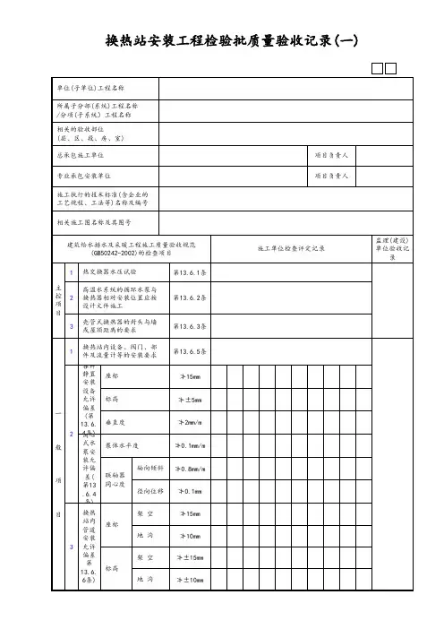 换热站安装工程检验批质量验收记录(一)