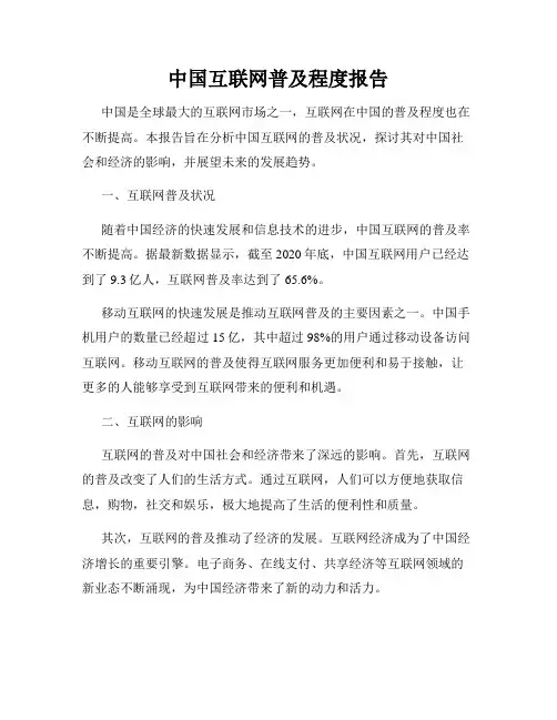 中国互联网普及程度报告