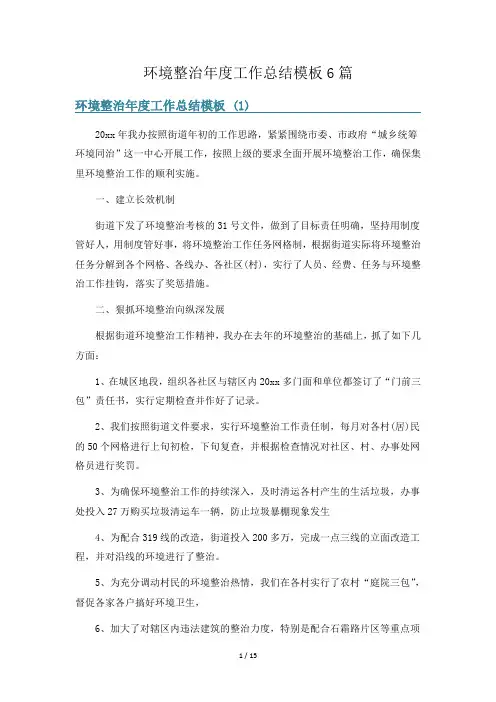 环境整治年度工作总结模板6篇