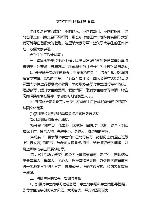 大学生的工作计划5篇