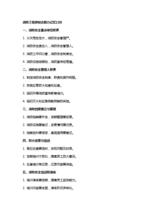 消防工程师综合能力记忆口诀