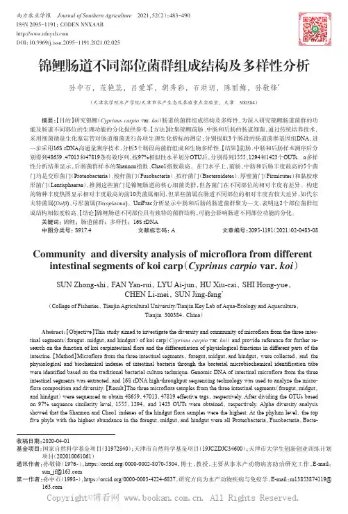 锦鲤肠道不同部位菌群组成结构及多样性分析