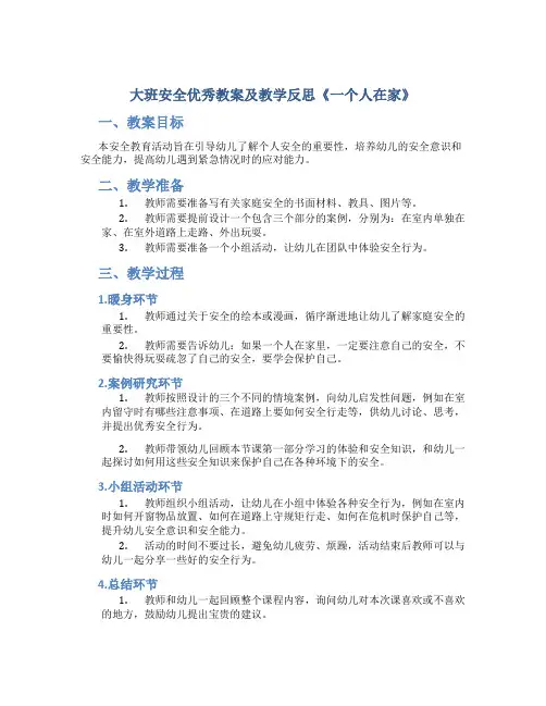 大班安全优秀教案及教学反思《一个人在家》