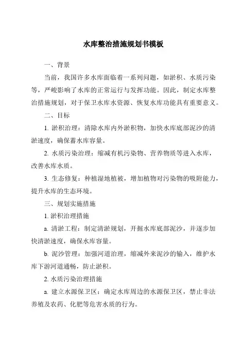 水库整治措施计划书模板