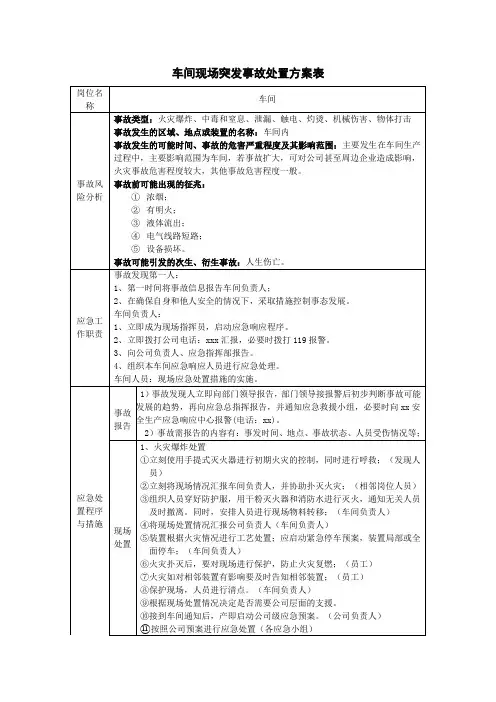 车间现场突发事故处置方案表