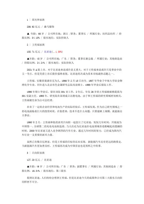 100富人榜家族简介