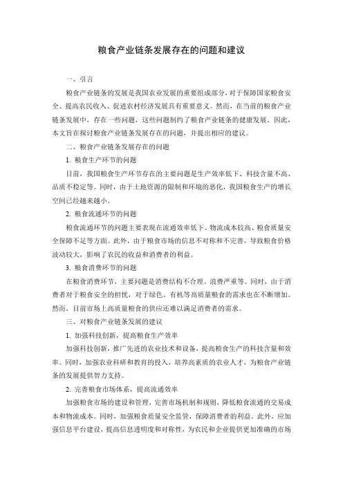 关于粮食产业链条发展存在的问题和建议
