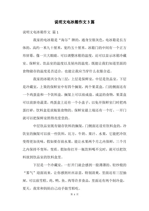 说明文电冰箱作文3篇