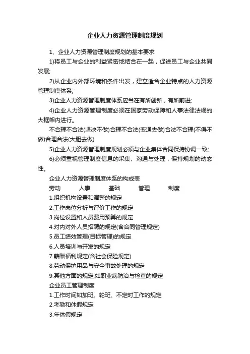 企业人力资源管理制度规划