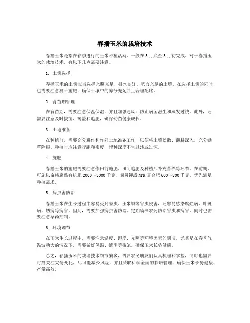 春播玉米的栽培技术