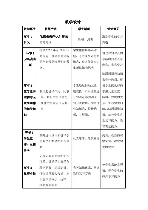 高中化学_物质结构与元素周期律教学设计学情分析教材分析课后反思