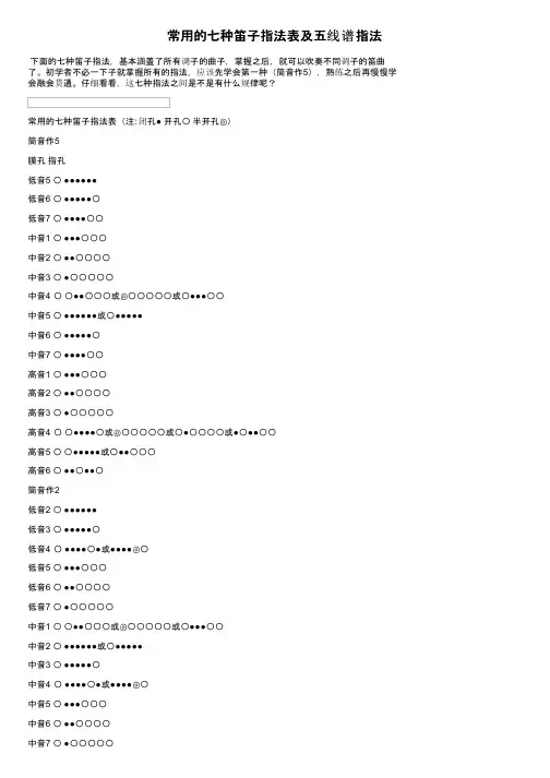 常用的七种笛子指法表及五线谱指法