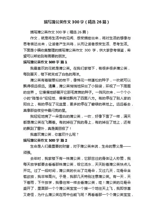 描写蒲公英作文300字（精选26篇）
