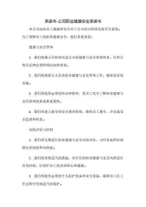 承诺书-公司职业健康安全承诺书