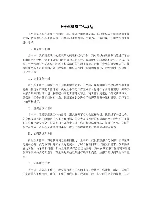 上半年组织工作总结