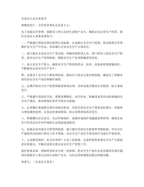 安全许可证企业法人承诺书