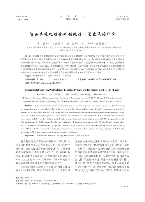 陕西某难处理金矿预处理—浸出试验研究