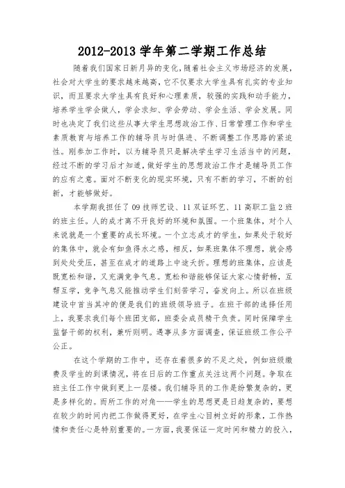 班主任工作总结 2012-2013下