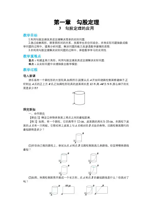 北师大版初中数学八年级(上)第一章勾股定理1-3勾股定理的应用教学详案