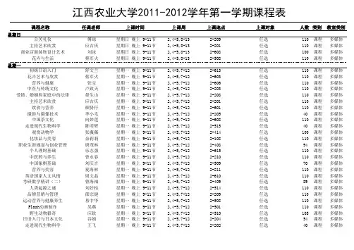 江西农业大学2011-2012学年第一学期课程表