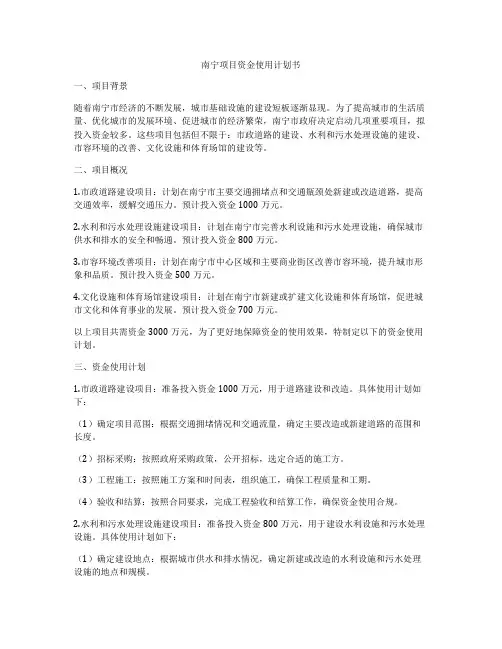 南宁项目资金使用计划书