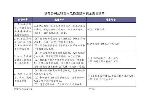 供电公司用电检查技术安全责任清单