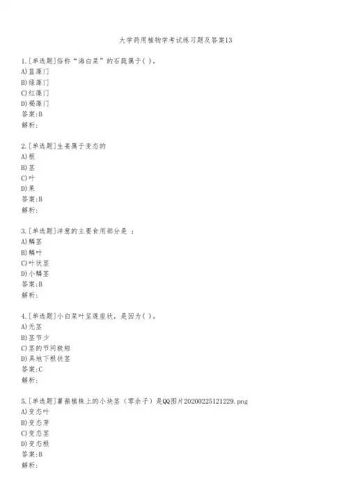 大学药用植物学考试练习题及答案1331