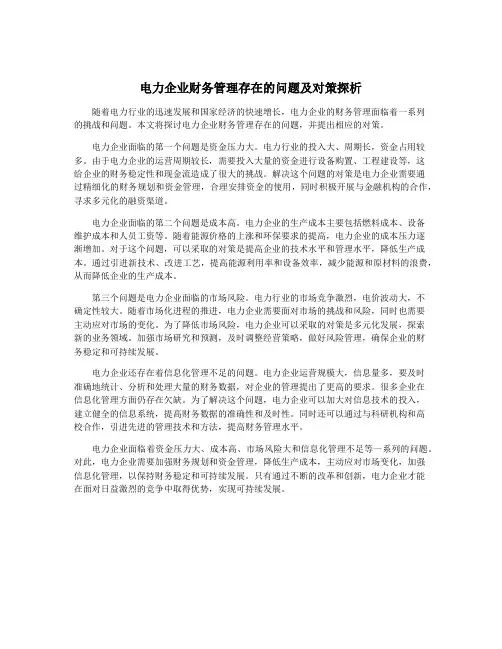 电力企业财务管理存在的问题及对策探析