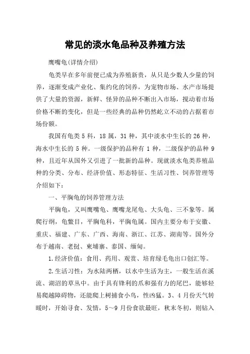 常见的淡水龟品种及养殖方法
