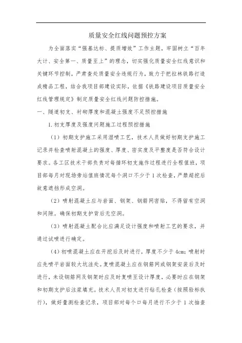 质量安全红线问题预控方案