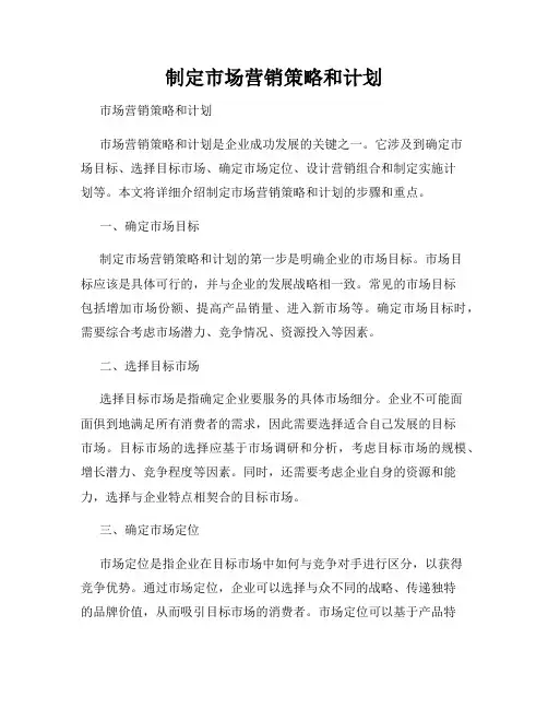制定市场营销策略和计划