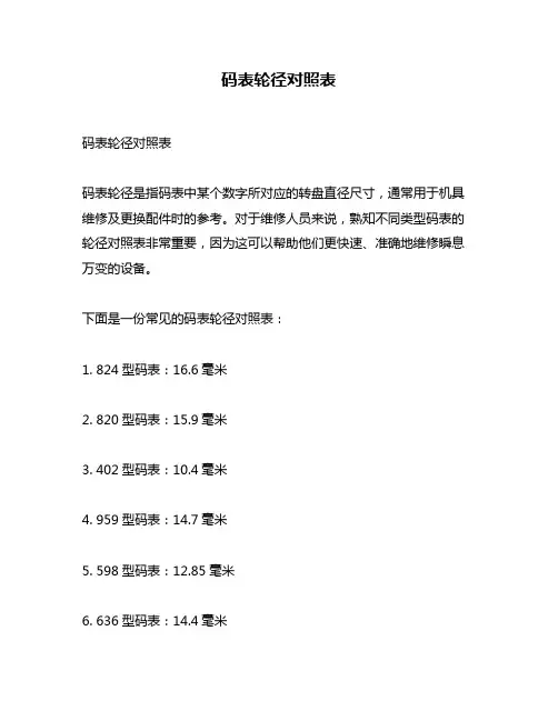 码表轮径对照表