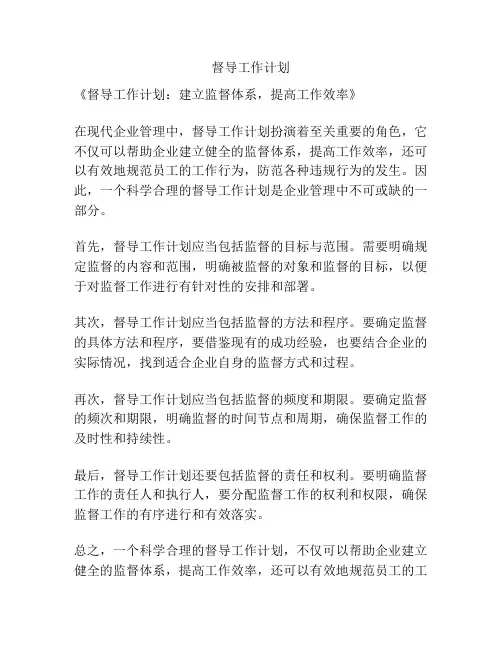 督导工作计划