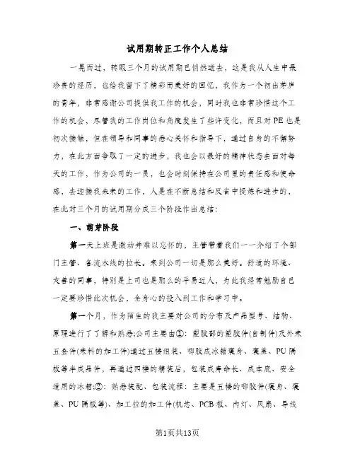 试用期转正工作个人总结（5篇）