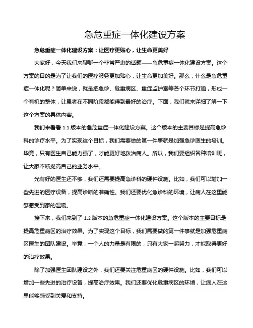 急危重症一体化建设方案
