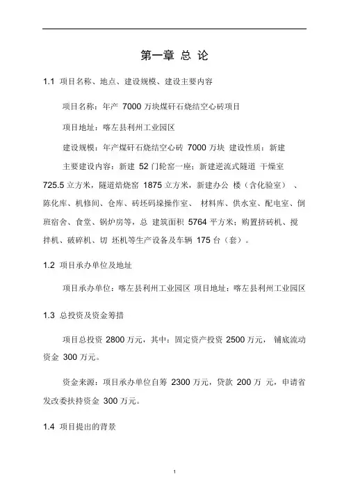 煤矸石烧结空心砖项目可行性研究报告