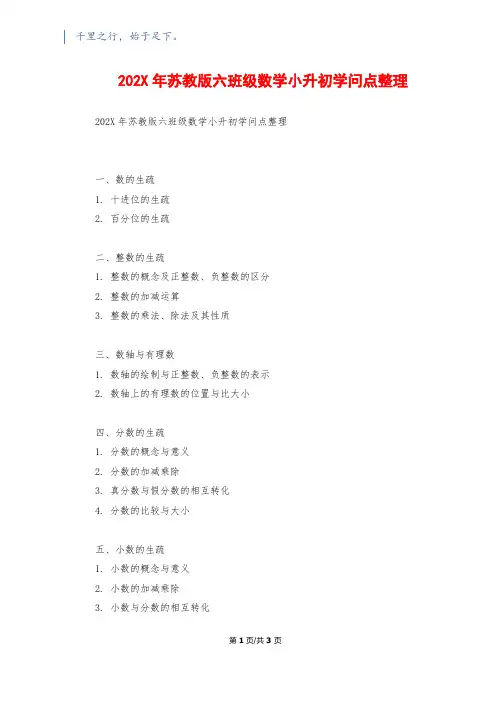 202X年苏教版六年级数学小升初知识点整理