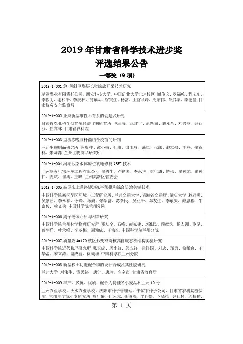 2019年甘肃省科学技术进步奖共15页word资料